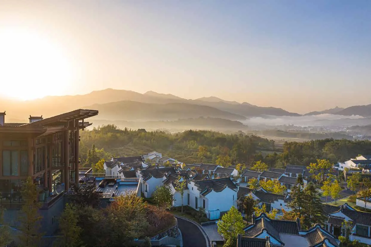 Huizhou architecture and mountain scenery at Banyan Tree Huangshan
